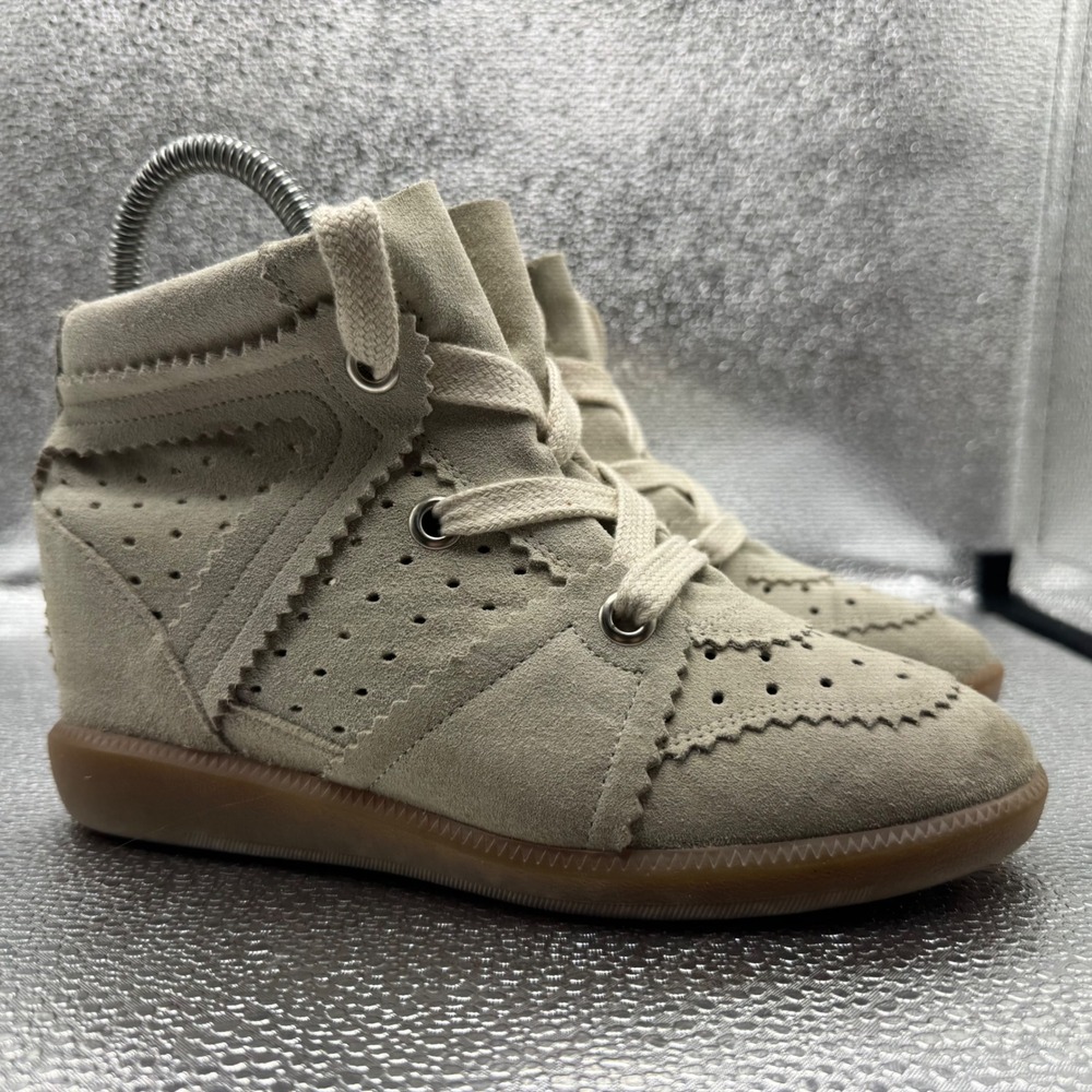 Size 36 Isabel Marant Bobby Wedge Sneakers Womens Taupe Excellent Suede High Top